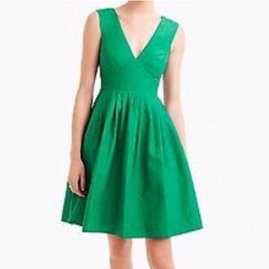 NWT J. Crew V-neck A-Line green dress style #G3467 cotton & silk mix
